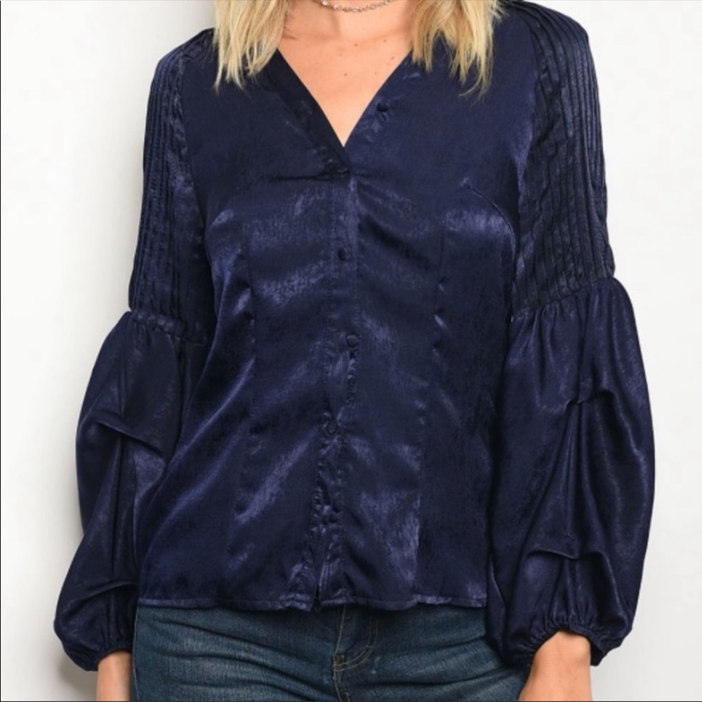 Long Puffer Sleeve Top Navy Blue Size S, M, L